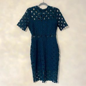 Lulus Women dark teal/blue-green lace short sleeve mini dress size S